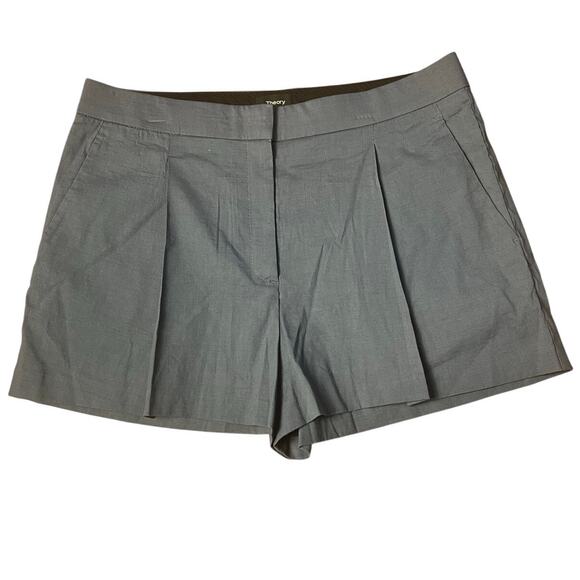 Theory Blue Gray Linen Viscose Pleated Front Dressy Shorts Size US 8 - Picture 1 of 4